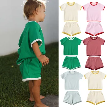 Детски костюм на 23-Годишната нова детски дрехи, меки летни панталонки с къс ръкав, комплект дрехи за момичета, комплект от две части, с къси ръкави за по-малките момчета