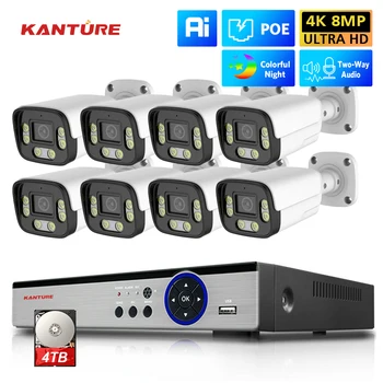 KANTURE 8CH 4K Ai Human Detection 8MP Външна Двустранен аудио Цветна система нощен камери за сигурност Комплект за видеонаблюдение Xmeye P2P