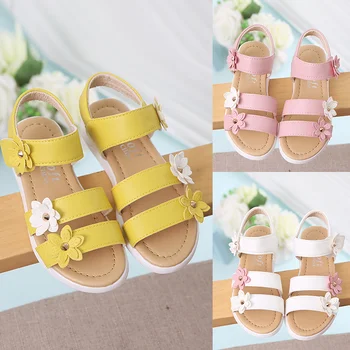 Летни нови детски сандали с цветя модел за момичета, модни обувки на принцесата, детска нескользящая обувки с мека подметка