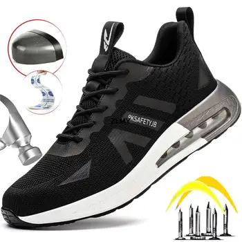 Нова мъжки защитни обувки със стоманени пръсти, противоударные спортни и работни обувки, устойчиви на пробиване, мъжки работни и защитни обувки на въздушна възглавница