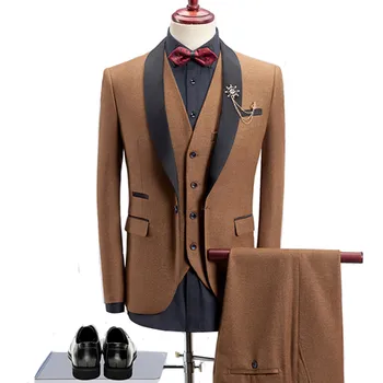 Мъжки Бизнес облекло от висок клас, елегантен, плътен, цветен, комплект от 3 теми, палто, Жилетка, Панталон/за сватбен банкет, джентльменские блейзери, Яке, палто