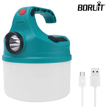 BORUIT 2 В 1 Мултифункционален фенер Bluetooth Аудио лампа 4 режима на 18650 Акумулаторна батерия Водоустойчив Външен авариен лампа за къмпинг