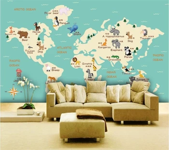 beibehang Потребителски тапети 3d стенописи карта на света, на животни ТЕЛЕВИЗИЯ фон на стената на хола тапети от папие-маше, 3d тапети