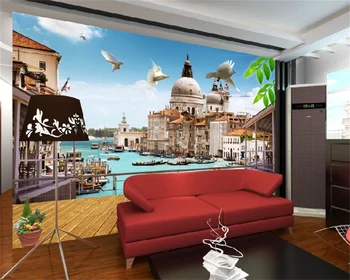 Потребителски тапети европейското 3D стереоокно градския пейзаж, хол с телевизор, разтегателен фонова стена декорация на дома, стенопис от папие-маше