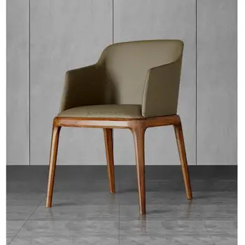 Трапезария стол от масивно дърво в скандинавски стил, кожена кърпа, модерен прост стол, кафе-сладкарница, ресторант, магазин за чай с мляко, домашен стол