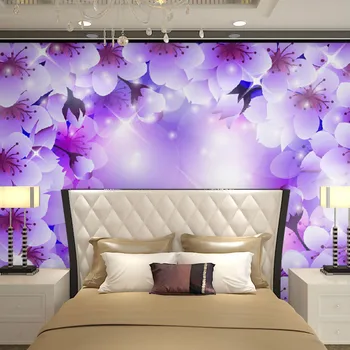 beibehang стенен панел виолетово-бели флорални цветя papel de parede 3d тапети за всекидневна декор спални стенописи тапети