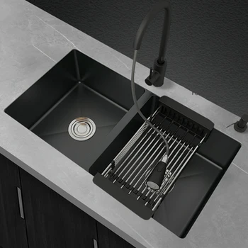 Черна мивка от неръждаема стомана 304, за кухненски плот, мивка с двоен слот, креативни кухненски мивки голям капацитет