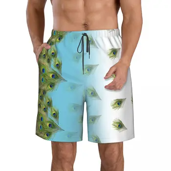 Бързо съхнещи плувни шорти за мъже, бански, мъжки бански, лято плажни дрехи за плуване с павлиньим писалка