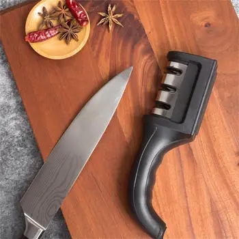 Кухненски 3-сегментная острилка за ножове, Мултифункционален домакински ръчно трехцелевой черно воденичен камък, кухненски принадлежности