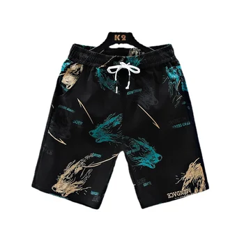 Нови плажни шорти с принтом на лятото 2023, мъжки стилни ежедневни панталони с дантела