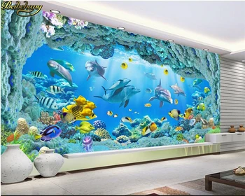 beibehang Потребителски фотообои стенопис делфин майка и син дълбока триизмерна роза 3D фон на стената papel de parede