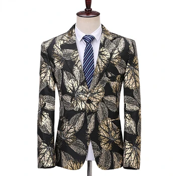 Мъжки костюми, палта, пролет-есен нова златна топка с ревера в ретро стил с цветен модел, модно палто голям размер