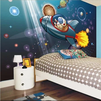 голяма фреска wellyu по поръчка, космически кораб, момче-астронавт, карикатура, на фона на детската стая, тапети за стени