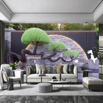 Обичай Едрогабаритните Тапети 3D Дърво Пейзаж Озеленяване Скала Басейн Стенни Рисувани на Платно Хол Открит Фон Украса