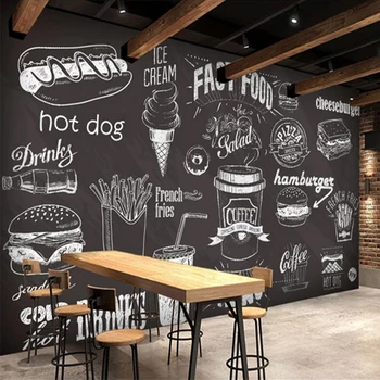 Потребителски стенни тапети, всякакъв размер 3D Ръчно рисувани върху дъската Храна Десерт, Кафе, бързо хранене Ресторант Фон Стенни стенопис