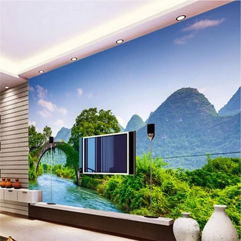 мащабни стенописи wellyu по поръчка, природни пейзажи, зелени хълмове, на фона на зелена вода, тапети за хола, спалня