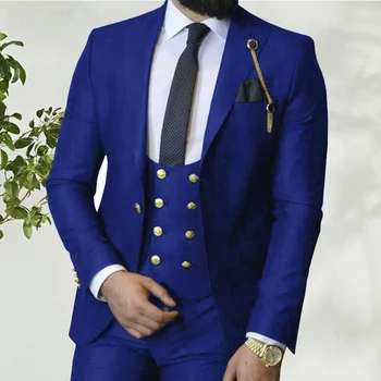 2023 Костюм Homme Италиански Бизнес Оборудвана Комплект от 3 теми на Кралския син Цвят, Мъжки Костюми на Младоженеца Смокинги за Бала Блейзър на Булката за сватбения ден