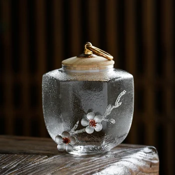 Стъклен буркан за чай с кованым модел, Лидице банка за съхранение на чай с аромат на сушени плодове, запечатанная в цвете, Банка за чай пу-ерх, домакински бистра