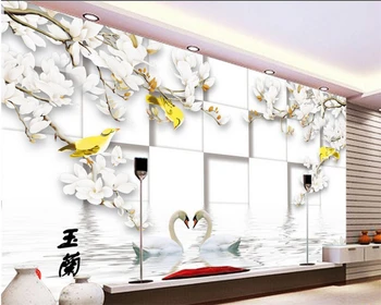 Beibehang Голяма рисувани стенни тапети по поръчка 3-d бяла магнолия фотообои дневна спалня ТЕЛЕВИЗИЯ фреска, стенопис тапети