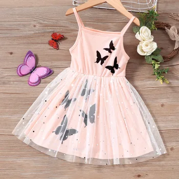 Детска лятна рокля-прашка за момичета 1-6 години, ново модно рокля с принтом пеперуди за момичета, обличане на принцеси за момичета