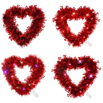 Нажежен червен Венец във формата на сърца, украса за Ден на Свети Валентин 2023, led венец, Украси за сватбени партита с Деня на Свети Валентин