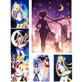 Направи си сам 5D японското аниме, бродерия характер Sailor Moon, мозайка модел стикер за стена, направи си сам, бродерия на кръстат бод, декоративна живопис