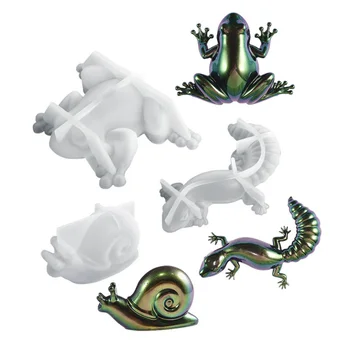 Направи си САМ кристална епоксидни форма на Великден жаба, Гущер Охлюв 3D Украшение животни Силиконова форма на настолен украшение от смола форма