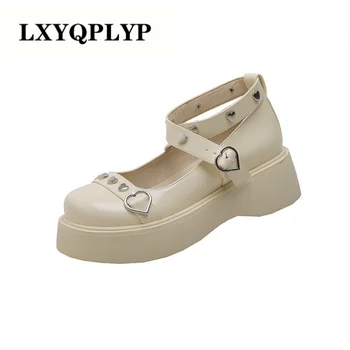 2023 Дамски пролетно-есенни обувки Мери Джейн в стил колеж в ретро стил, метални фини обувки с декоративни маффиновой подметка за влюбени