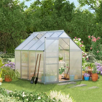 Алуминиева градинска оранжерия с размери 8 x 6 инча, комплект за градински оранжерии от поликарбонат с регулируема вентиляционным дупка на покрива, канавката