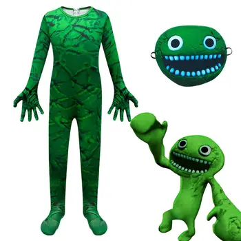 Игри градина BanBan Детски костюм за Хелоуин, зелен детски гащеризон за cosplay, с участието на чудовище, Лице, пълен комплект, Cartoony кралят празничен гащеризон