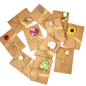 5 бр. мини-пакет от крафт-хартия, поздравителни картички, ръчно изработени от сухи цветя, Покани за сватба, Подарък карта, Благодарствена картичка за нова година парти
