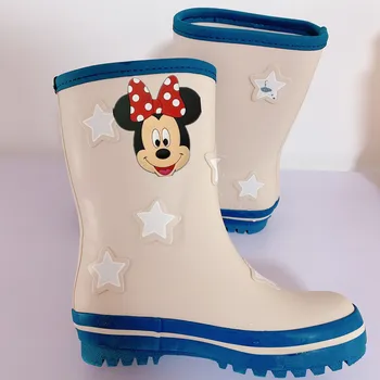 Детски непромокаеми ботуши Disney с Мики Маус от анимационен филм на Дисни, на които променят цвета си, за момичета, нескользящие непромокаеми обувки с мека подметка, водоустойчив обувки