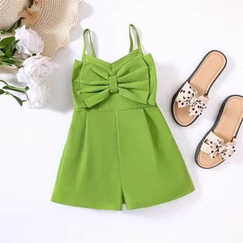 Летен гащеризон за малки момичета, обикновен зелен гащеризон, сладък летен кратък костюм, детски дрехи за момичета