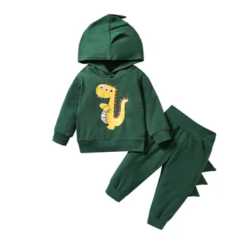 FOCUSNORM 0-24 м, комплекти ежедневни облекла от 2 теми за малки момчета, пуловер с качулка и шарките на Динозавър, Блузи, Панталони