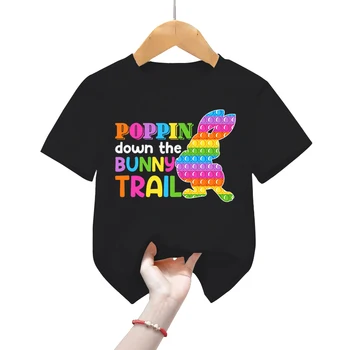 Тениски с Великден Заек, цветни тениски с животни за момчета и момичета, бебешки дрехи Poppin Бъни Trail, детски тениски с къс ръкав и Анимационни герои