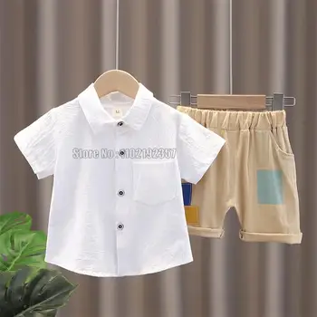 Лятна Нова неофициално модна тениска за малки момчета + гащета с принтом, 2 бр./компл., дрехи за малките момичета