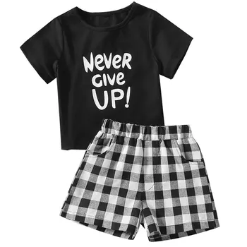 Комплекти дрехи за момчета, Лятна новост 2022 г., тениска с писмото принтом за деца, изпъстрен къси панталони, детски ежедневни облекла за момчета