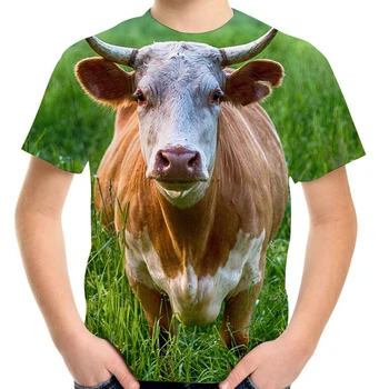 Едно животно, една крава, Селска животни, 3D печат, тениски с къси ръкави за момичета и момчета, лятна детска модна тениска, ежедневни тениски за партита за тийнейджъри