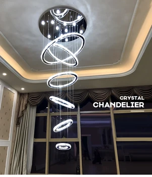 Модерна луксозна кристален стълбище, Голям полилей за покрива на пръстените, Дизайнерски висящи лампи, входно Антре вили, вътрешно осветление, люстровые осветителни тела