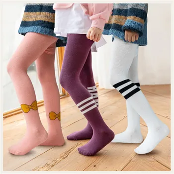 чорапогащник за малки момичета, памучни меки топли чорапогащи, чорапогащник за момичета в ивица с лък, есен-зима, детски чорапи за деца от 1 до 8 години 2020