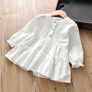 Однотонное бяло ежедневното рокля Sodawn с дълъг ръкав, детски дрехи, бебешки дрехи за момичета, на 2 и 6 години