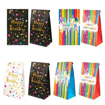 10шт честит Рожден Ден на Крафт Хартиена торба Розов Син Черен Опаковъчен Пакет Опаковки За шоколадови Бонбони И Бисквити За Рожден Ден, Детски Душ, Празнични Аксесоари За Хранене