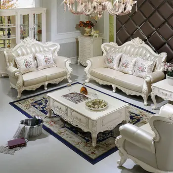 Европейски стил, диван от естествена кожа, луксозни дизайнерски дивани за всекидневна, издълбани ретро индивидуален диван, мебели за всекидневна