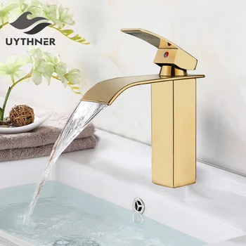 Нов луксозен златен полиран смесител за мивка в банята, миксер за басейн, модерен миксер за съд с една дръжка, смесител за топла и студена вода