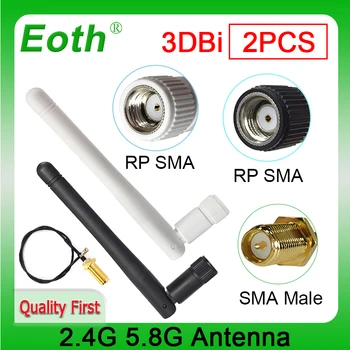 Eoth 2 елемента 2,4 g 5,8 g Antene двойна лента 3dBi 2,4 Ghz 5,8 Ghz ipex1 RP-SMA sma мъжки рутер Antena wifi Антена бял черен Кабел 21 см