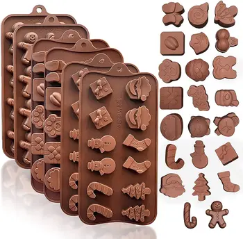 Силиконова форма за шоколад в коледна форма, незалепваща форма за печене Помадного бисквити, Коледни Елхи, бонбони, Човечето човече, Подарък форми, Инструменти