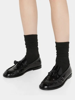 Новост 2022 г., лоферы от естествена кожа с ресни, английски стил, удобни дамски обувки на плоска подметка с кръгло бомбе