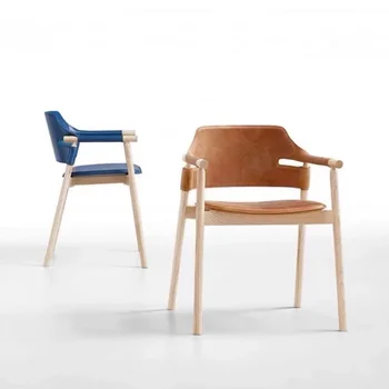 Дървен стол за дневна в скандинавски стил, Както и Мобилни дизайнерски стол с подлакътници, Офис стол за салон за красота, съвременни мебели средата на века, WXH35XP