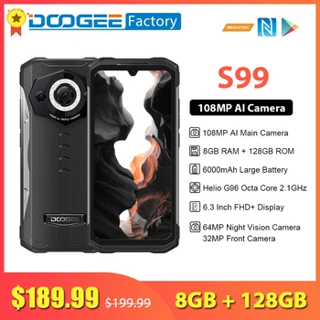 Смартфон DOOGEE S99 8 GB 128 GB 108 Mp AI Камера на Мобилен Телефон 64 Mp Нощно Виждане 6000 mah 6,3 Инча Восьмиядерный Android 12 Мобилен телефон