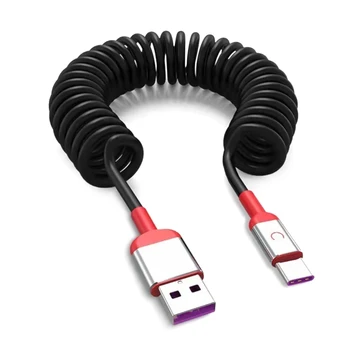 66 W 5A Colied C USB кабел за бързо зареждане Type C кабел за телефон Android Пружинен USB-кабел за зареждане, Проводна линия за предаване на данни